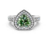 White gold Fancy Green Heart  Cut Halo Diamond Ring with Pavé Band and Four-Prong Setting_29