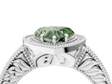 White gold Fancy Green Heart  Cut Halo Diamond Ring with Pavé Band and Four-Prong Setting_33