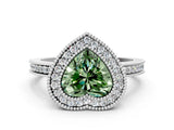 White gold Fancy Green Heart  Cut Halo Diamond Ring with Pavé Band and Milgrain Prong Setting_31