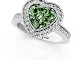 White gold Fancy Green Heart  Cut Halo Diamond Ring with Pavé Band and Milgrain Prong Setting_33