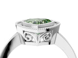 White gold Fancy Green Heart  Cut Halo Diamond Ring with Pavé Band and Milgrain Prong Setting_35
