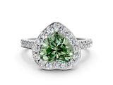 White gold Fancy Green Heart Cut Halo Diamond Ring with Pavé Band and Three-Prong Setting_12