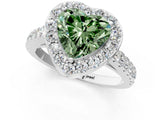 White gold Fancy Green Heart Cut Halo Diamond Ring with Pavé Band and Three-Prong Setting_13