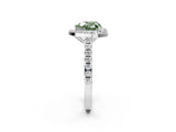 White gold Fancy Green Heart Cut Halo Diamond Ring with Pavé Band and Three-Prong Setting_14