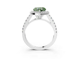 White gold Fancy Green Heart Cut Halo Diamond Ring with Pavé Band and Three-Prong Setting_15