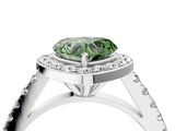 White gold Fancy Green Heart Cut Halo Diamond Ring with Pavé Band and Three-Prong Setting_16
