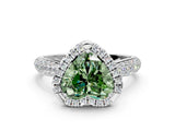 White gold Fancy Green Heart Cut Halo Diamond Ring with Pavé Band_24