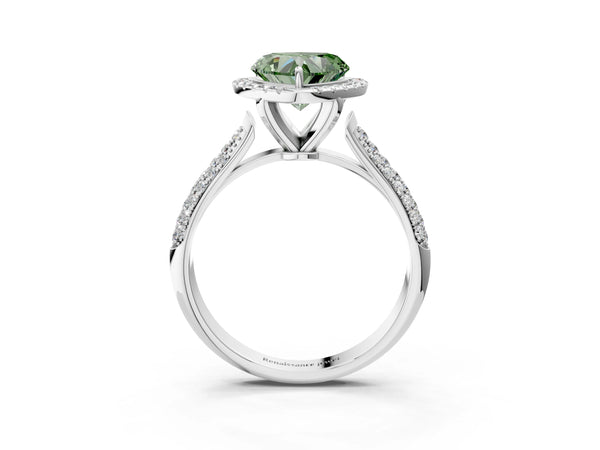 Platinum Fancy Green Heart Cut Halo Diamond Ring with Pavé Band