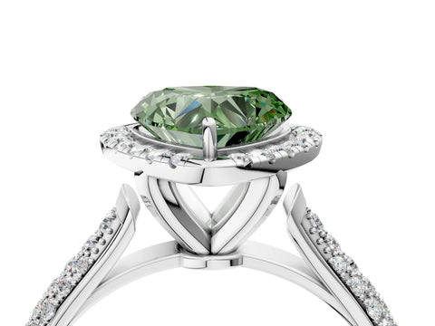 White gold Fancy Green Heart Cut Halo Diamond Ring with Pavé Band_28