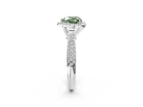 White gold Fancy Green Heart Cut Halo Diamond Ring with Pavé Band_2