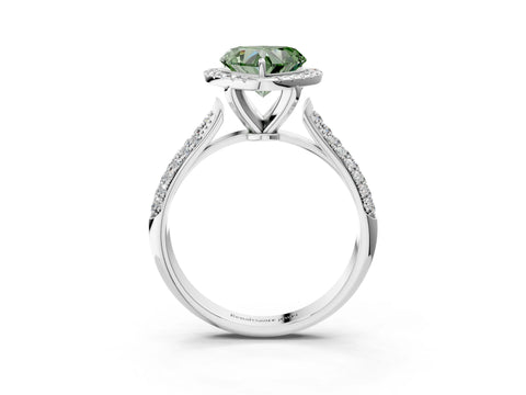 White gold Fancy Green Heart Cut Halo Diamond Ring with Pavé Band_3