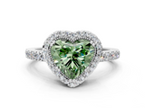 White gold Fancy Green Heart  Cut Halo Diamond Ring with Pave Band and Four-Prong Setting
