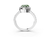 White gold Fancy Green Heart  Cut Halo Diamond Ring with Pave Band and Four-Prong Setting_3