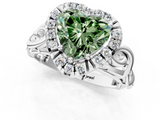 White gold Fancy Green Heart  Cut Halo Diamond Ring with Scrollwork Band and Four-Prong Setting_1
