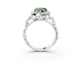 White gold Fancy Green Heart  Cut Halo Diamond Ring with Scrollwork Band and Four-Prong Setting_3