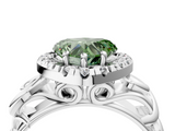 White gold Fancy Green Heart  Cut Halo Diamond Ring with Scrollwork Band and Four-Prong Setting_4