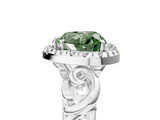 White gold Fancy Green Heart  Cut Halo Diamond Ring with Scrollwork Band and Four-Prong Setting_5