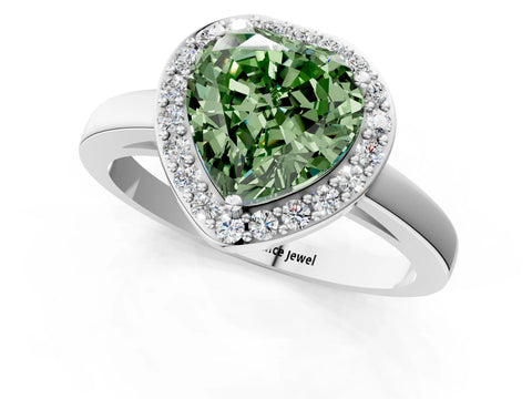 White gold Fancy Green Heart Cut Halo Diamond Ring with Solitaire Band and Prong Setting_1