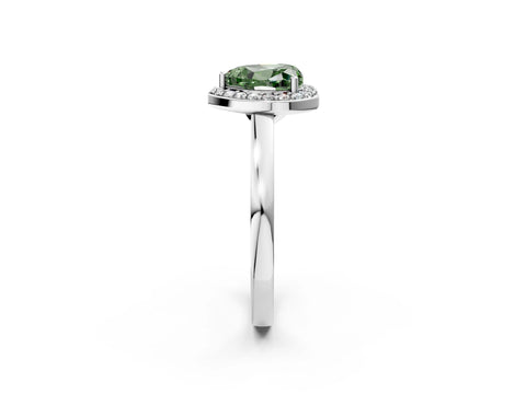 White gold Fancy Green Heart Cut Halo Diamond Ring with Solitaire Band and Prong Setting_2