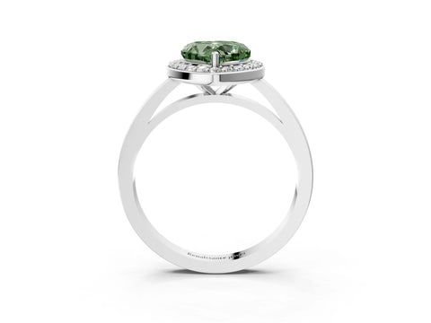 White gold Fancy Green Heart Cut Halo Diamond Ring with Solitaire Band and Prong Setting_3
