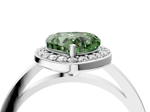 White gold Fancy Green Heart Cut Halo Diamond Ring with Solitaire Band and Prong Setting_4