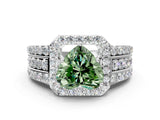 White gold Fancy Green Heart Cut Halo Diamond Ring with Split Shank and Four-Prong Setting_35