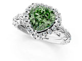 White gold Fancy Green Heart Cut Halo Diamond Solitaire with Filigree Band and Four-Prong Setting_1