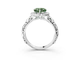 White gold Fancy Green Heart Cut Halo Diamond Solitaire with Filigree Band and Four-Prong Setting_3