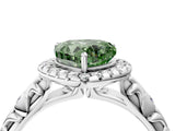 White gold Fancy Green Heart Cut Halo Diamond Solitaire with Filigree Band and Four-Prong Setting_4