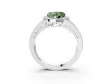 White gold Fancy Green Heart Cut Halo Diamond Split Shank Ring with Prong Setting_3