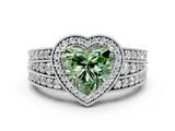 White gold Fancy Green Heart Cut Halo Diamond Split Shank Ring with Prong Setting_6