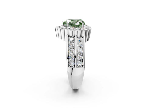 White gold Fancy Green Heart Cut Halo Diamond Split Shank Ring with Scalloped Prong Setting_14