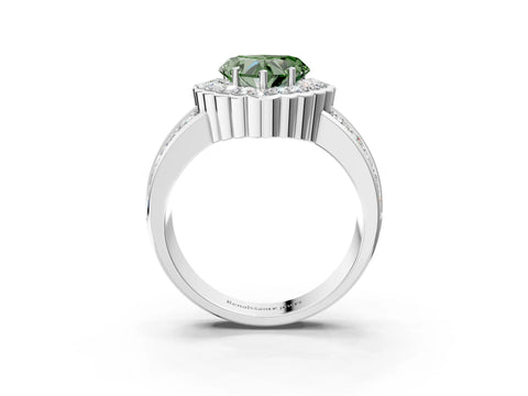 White gold Fancy Green Heart Cut Halo Diamond Split Shank Ring with Scalloped Prong Setting_15
