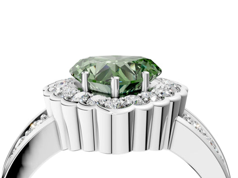 White gold Fancy Green Heart Cut Halo Diamond Split Shank Ring with Scalloped Prong Setting_16
