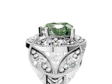 White gold Fancy Green Heart Cut Halo Milgrain Diamond Engagement Ring with Leaf Band and Four-Prong Setting_5