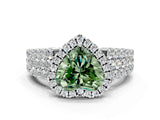 White gold Fancy Green Heart Cut Halo Pavé Diamond Engagement Ring with Split Shank and Four-Prong Setting_15
