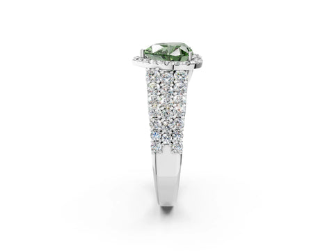 White gold Fancy Green Heart Cut Halo Pavé Diamond Engagement Ring with Split Shank and Four-Prong Setting_5