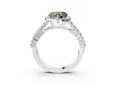 White gold Fancy Green Heart Cut Halo Pavé Diamond Engagement Ring with Split Shank and Four-Prong Setting_6
