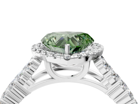 White gold Fancy Green Heart Cut Halo Pavé Diamond Engagement Ring with Split Shank and Four-Prong Setting_7