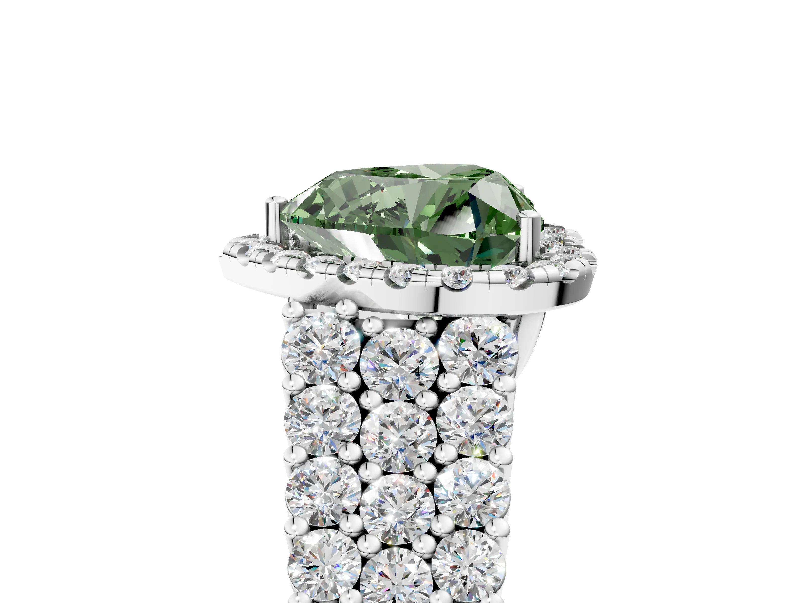 White gold Fancy Green Heart Cut Halo Pavé Diamond Engagement Ring with Split Shank and Four-Prong Setting_8
