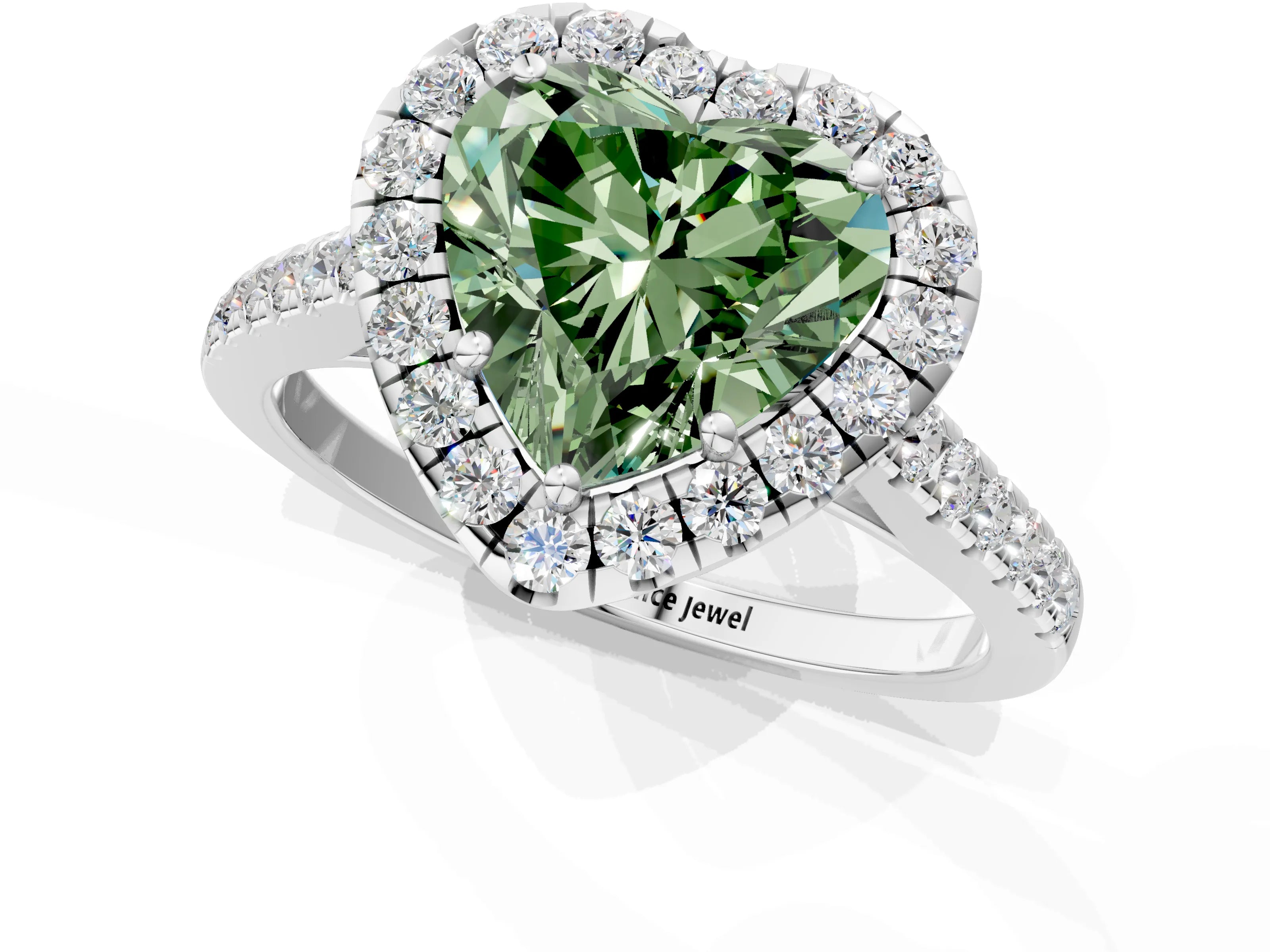 White gold Fancy Green Heart Cut Halo Pave Diamond Engagement Ring with Four-Prong Setting_1