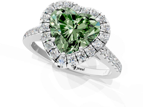 White gold Fancy Green Heart Cut Halo Pave Diamond Engagement Ring with Four-Prong Setting_1