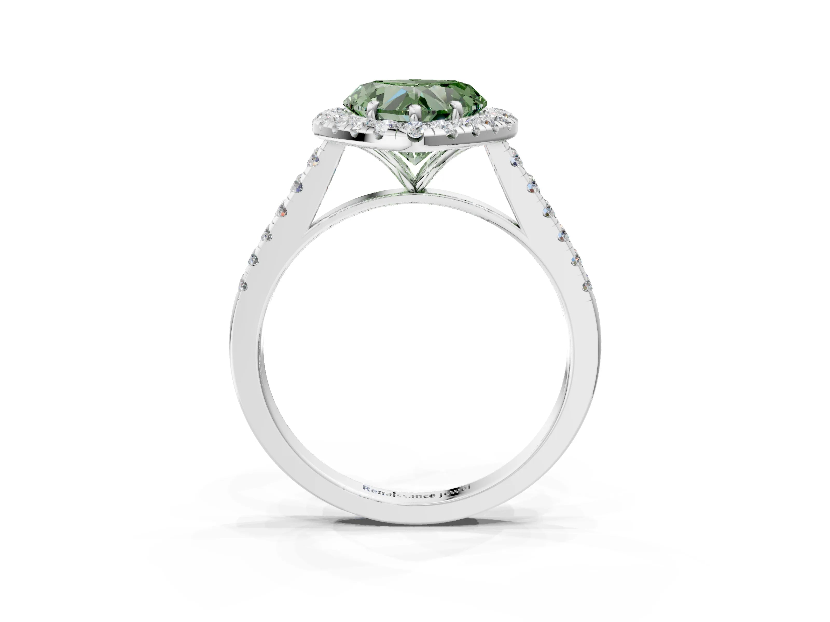 White gold Fancy Green Heart Cut Halo Pave Diamond Engagement Ring with Four-Prong Setting_3
