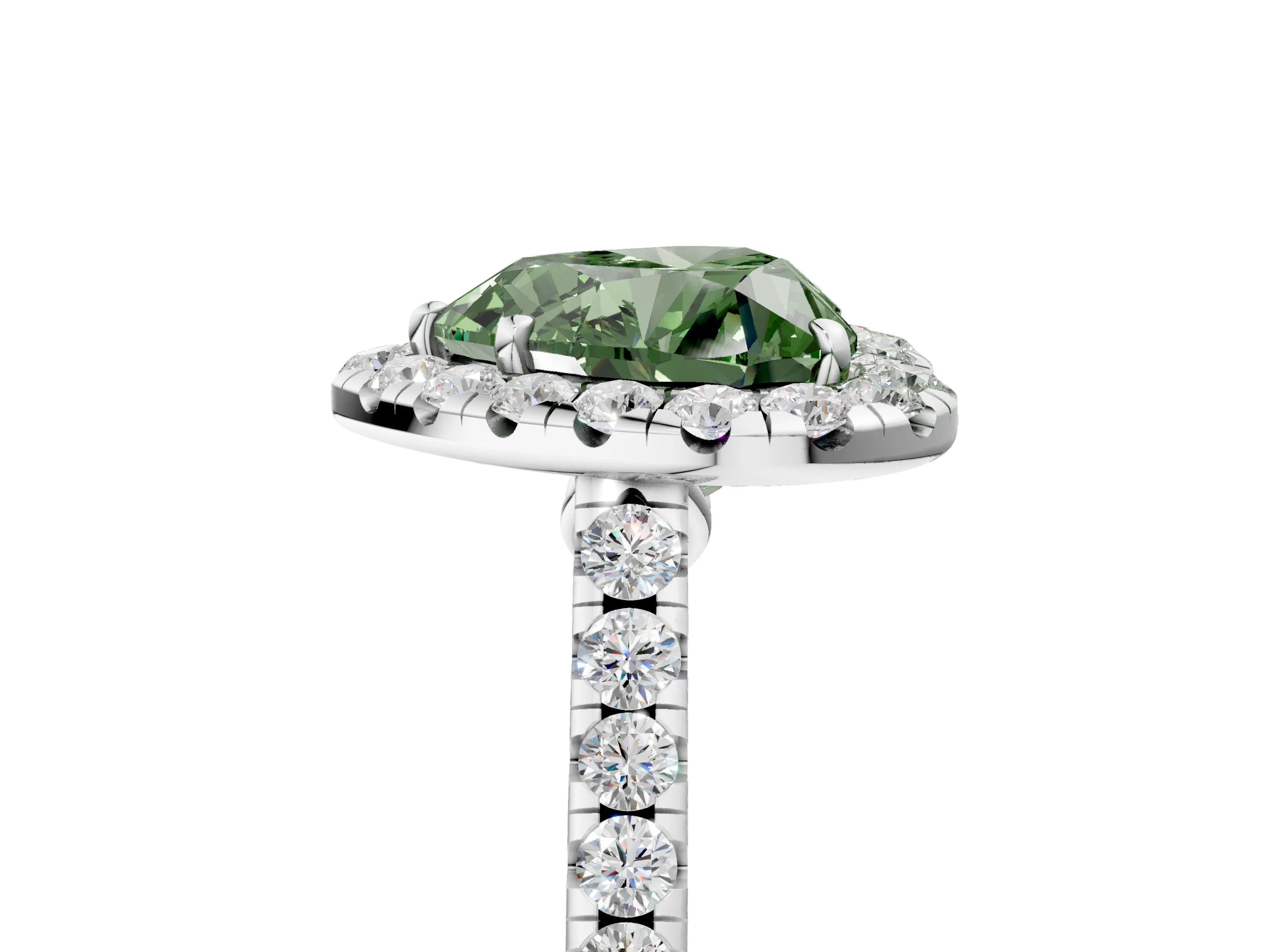 White gold Fancy Green Heart Cut Halo Pave Diamond Engagement Ring with Four-Prong Setting_5