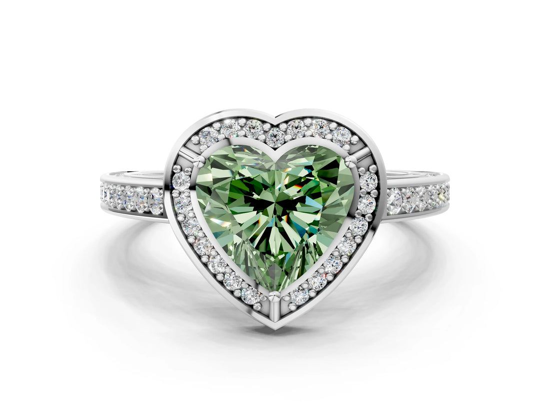 White gold Fancy Green Heart  Cut Halo Pave Split Shank Prong Setting Ring_37