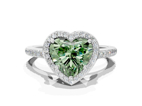 White gold Fancy Green Heart Cut Halo Round Diamond Pavé Band with Four-Prong Setting_15