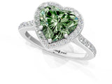 White gold Fancy Green Heart Cut Halo Round Diamond Pavé Band with Four-Prong Setting_16