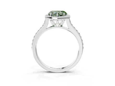 White gold Fancy Green Heart Cut Halo Round Diamond Pavé Band with Four-Prong Setting_18