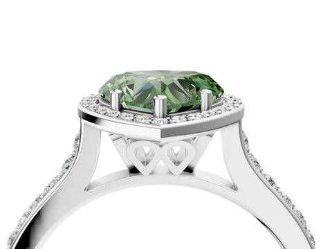 White gold Fancy Green Heart Cut Halo Round Diamond Pavé Band with Four-Prong Setting_19