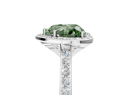 White gold Fancy Green Heart Cut Halo Round Diamond Pavé Band with Four-Prong Setting_20